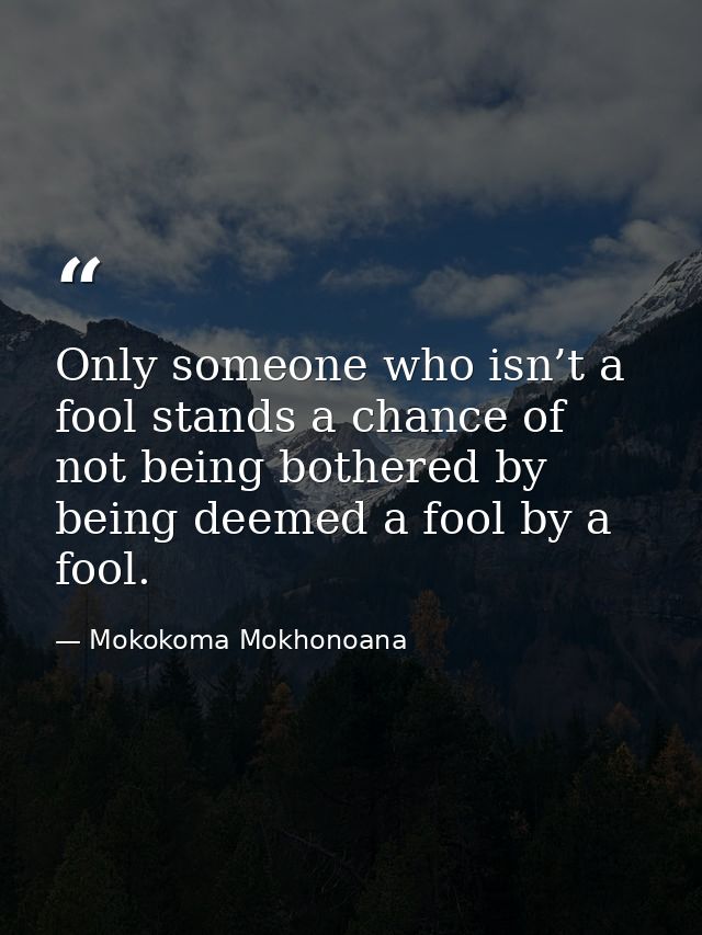 Only someone who isn’t a fool stands a chance of not being bothered by being deemed a fool by a fool. — Mokokoma Mokhonoana