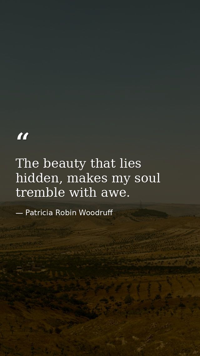 The beauty that lies hidden, makes my soul tremble with awe. — Patricia Robin Woodruff