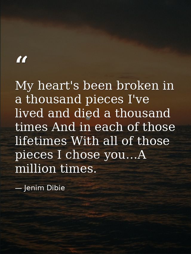 My heart's been broken in a thousand pieces I've lived and died a thousand times And in each of those lifetimes With all — Jenim Dibie