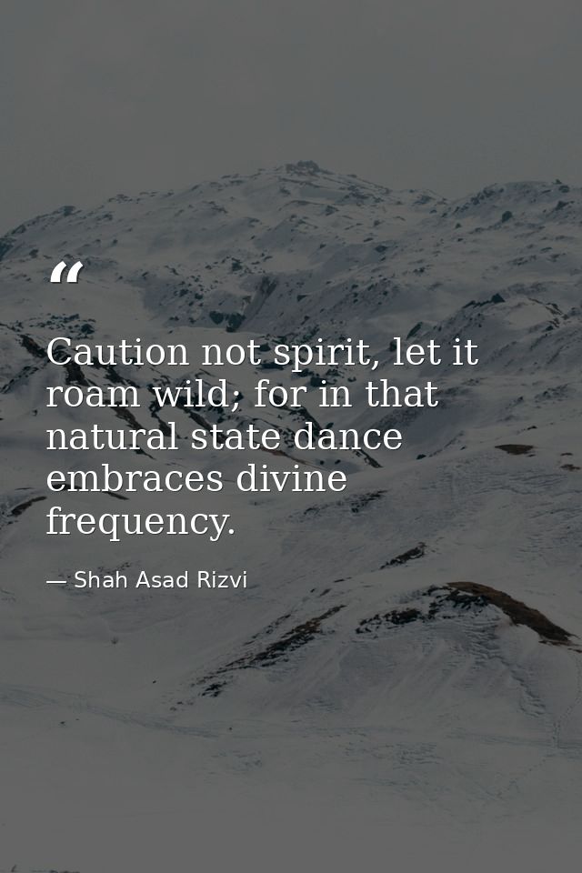 Caution not spirit, let it roam wild; for in that natural state dance embraces divine frequency. — Shah Asad Rizvi