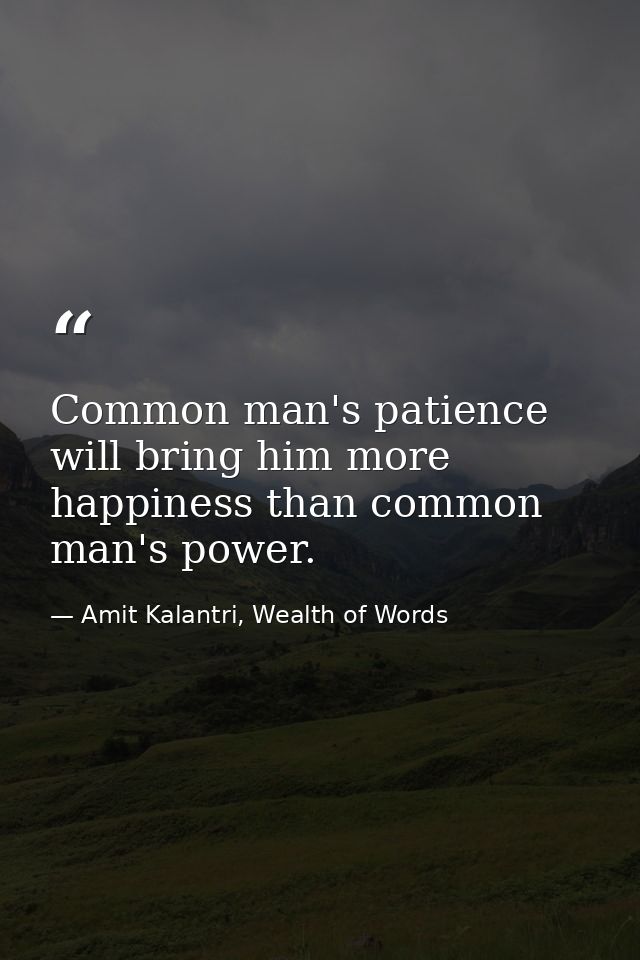Common man's patience will bring him more happiness than common man's power. — Amit Kalantri, Wealth of Words