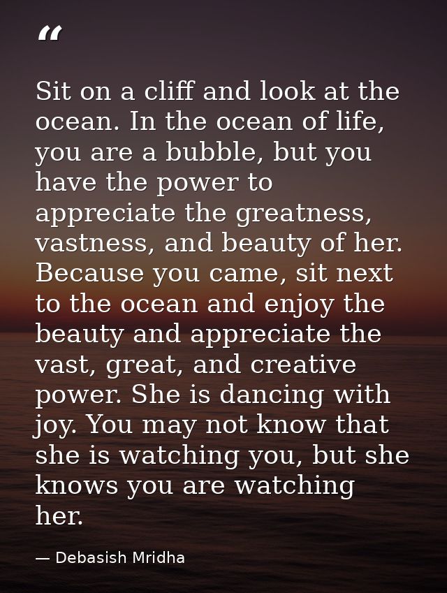 Sit on a cliff and look at the ocean. In the ocean of life, you are a bubble, but you have the power to appreciate the g — Debasish Mridha