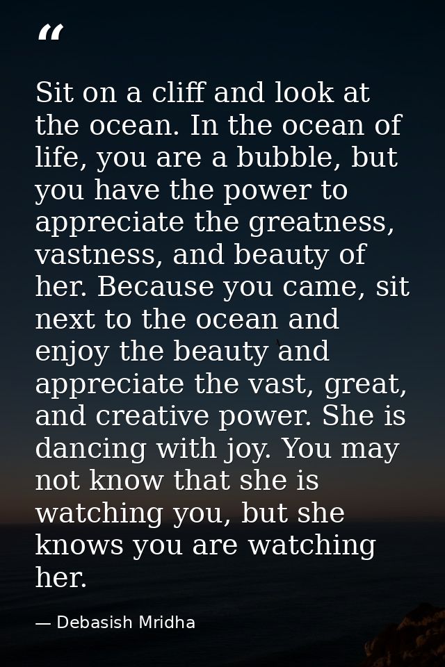Sit on a cliff and look at the ocean. In the ocean of life, you are a bubble, but you have the power to appreciate the g — Debasish Mridha
