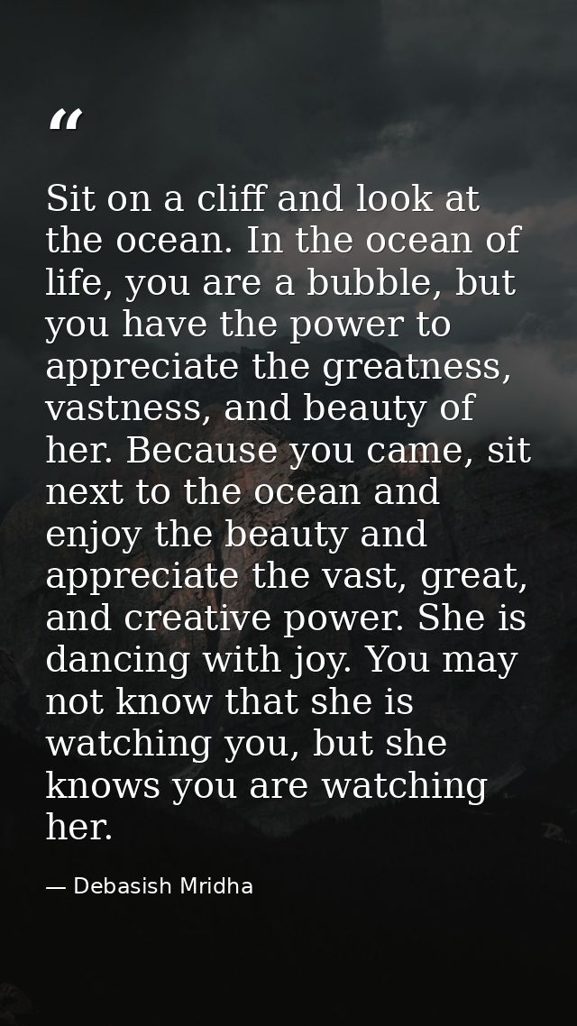 Sit on a cliff and look at the ocean. In the ocean of life, you are a bubble, but you have the power to appreciate the g — Debasish Mridha