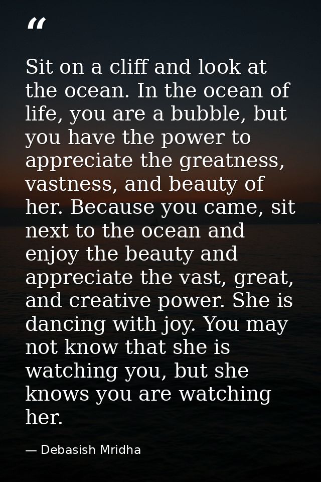 Sit on a cliff and look at the ocean. In the ocean of life, you are a bubble, but you have the power to appreciate the g — Debasish Mridha