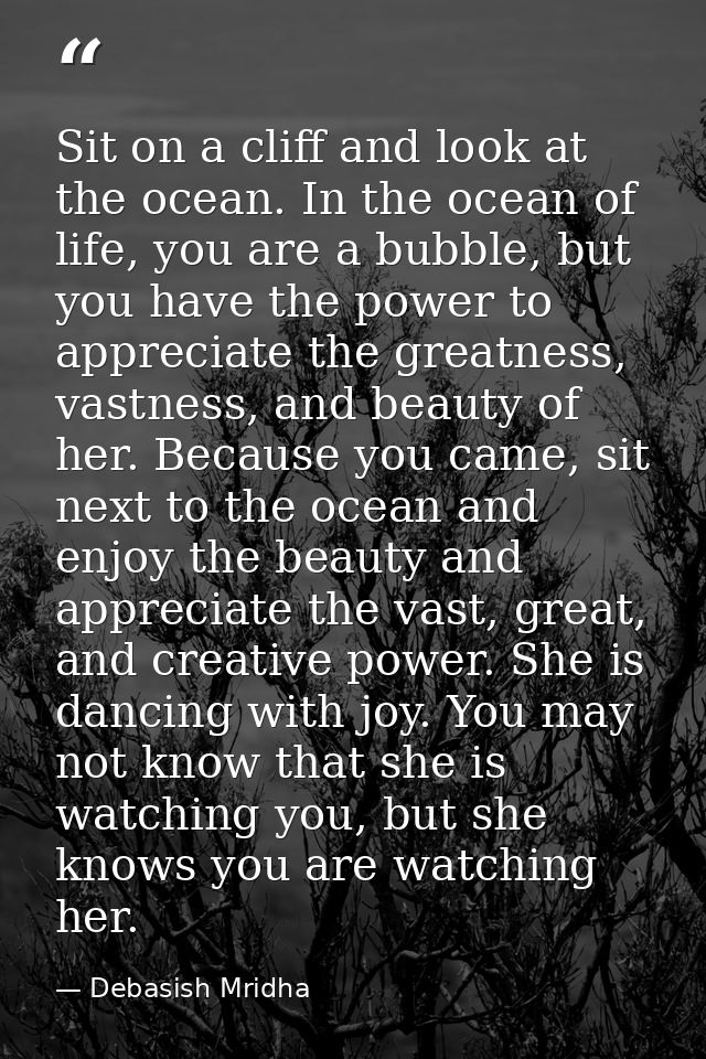 Sit on a cliff and look at the ocean. In the ocean of life, you are a bubble, but you have the power to appreciate the g — Debasish Mridha