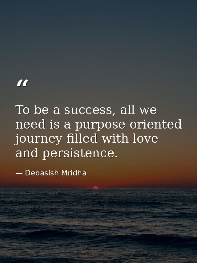 To be a success, all we need is a purpose oriented journey filled with love and persistence. — Debasish Mridha