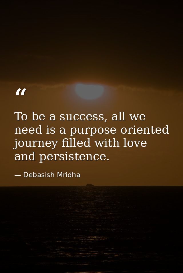 To be a success, all we need is a purpose oriented journey filled with love and persistence. — Debasish Mridha