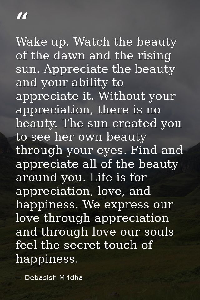 Wake up. Watch the beauty of the dawn and the rising sun. Appreciate the beauty and your ability to appreciate it. Witho — Debasish Mridha
