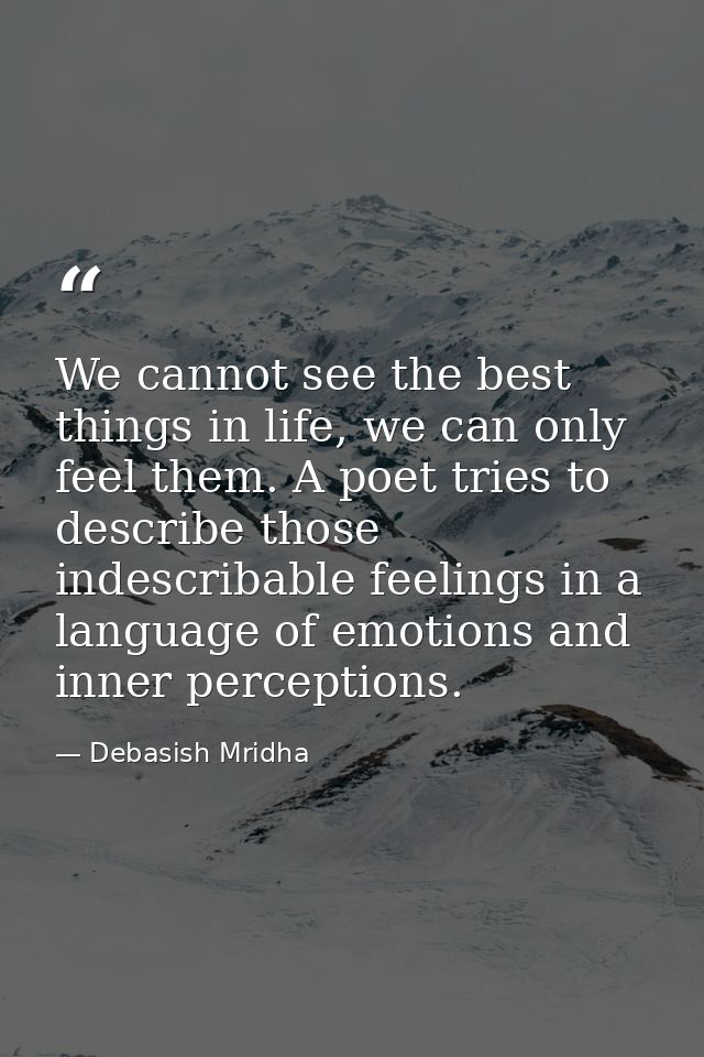 We cannot see the best things in life, we can only feel them. A poet tries to describe those indescribable feelings in a — Debasish Mridha