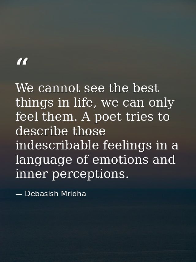 We cannot see the best things in life, we can only feel them. A poet tries to describe those indescribable feelings in a — Debasish Mridha