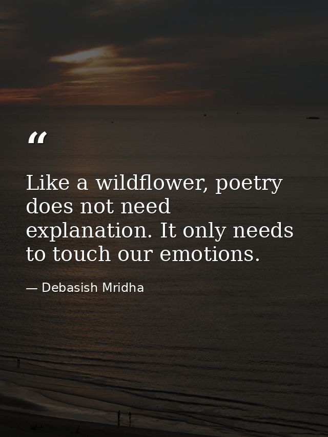 Like a wildflower, poetry does not need explanation. It only needs to touch our emotions. — Debasish Mridha