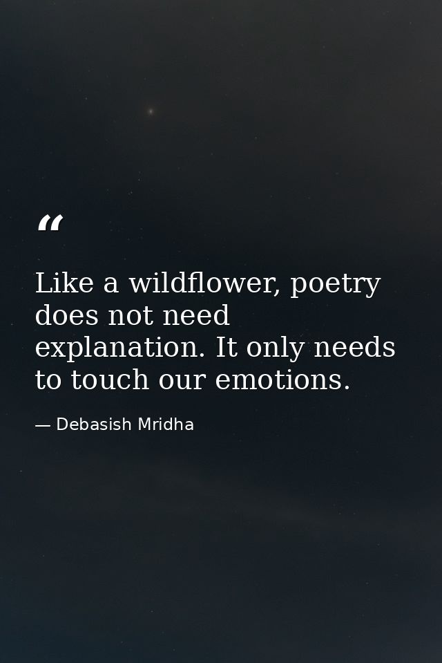 Like a wildflower, poetry does not need explanation. It only needs to touch our emotions. — Debasish Mridha