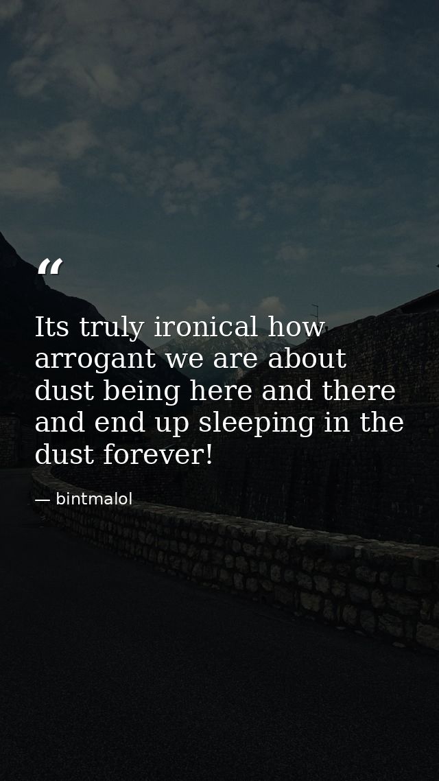 Its truly ironical how arrogant we are about dust being here and there and end up sleeping in the dust forever! — bintmalol