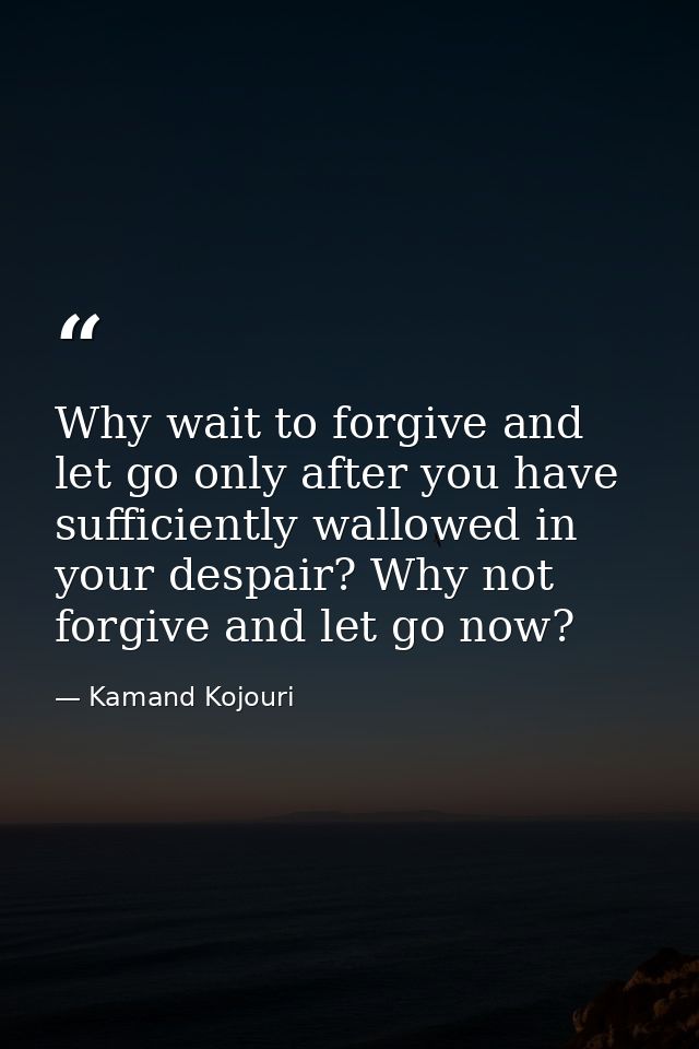 Why wait to forgive and let go only after you have sufficiently wallowed in your despair? Why not forgive and let go now — Kamand Kojouri