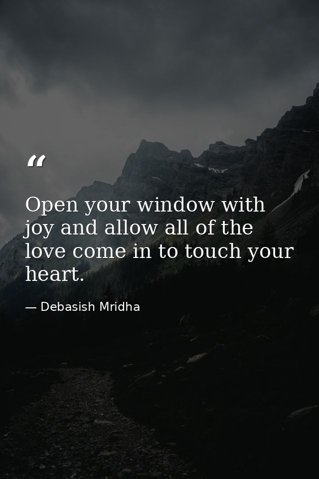 Open your window with joy and allow all of the love come in to touch your heart. — Debasish Mridha