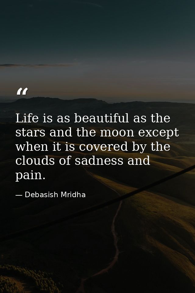 Life is as beautiful as the stars and the moon except when it is covered by the clouds of sadness and pain. — Debasish Mridha