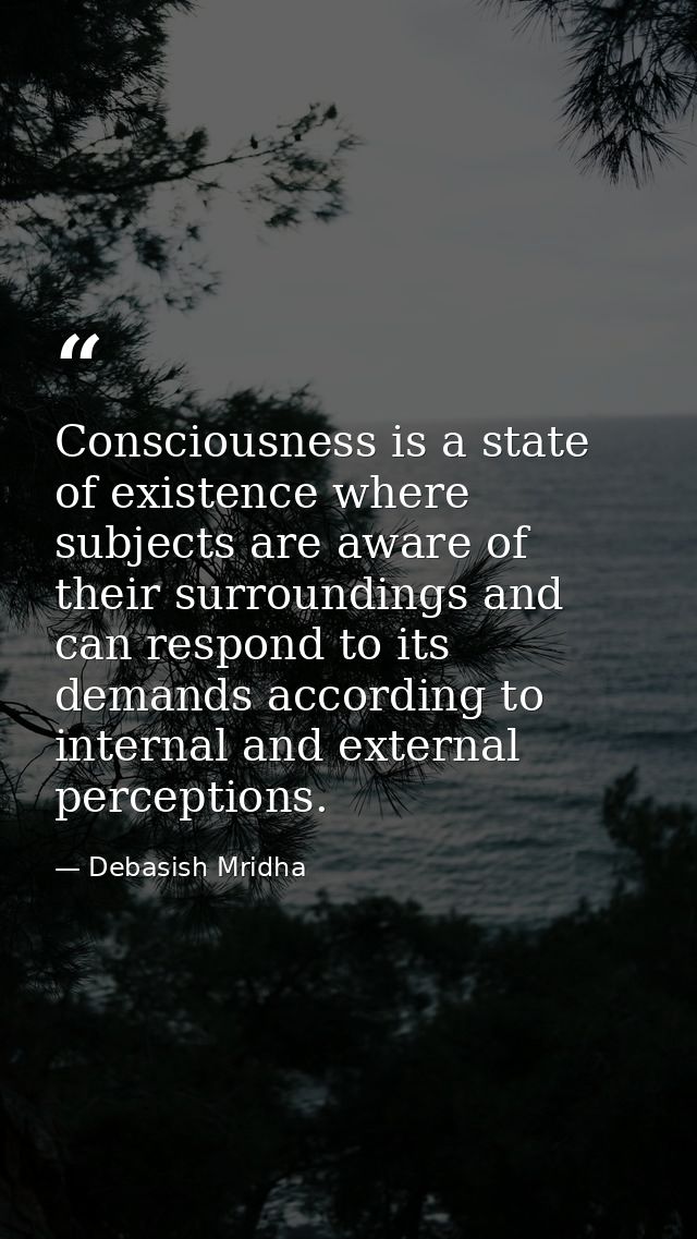 Consciousness is a state of existence where subjects are aware of their surroundings and can respond to its demands acco — Debasish Mridha