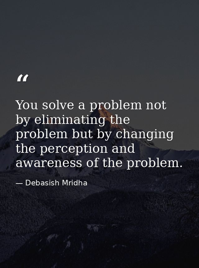 You solve a problem not by eliminating the problem but by changing the perception and awareness of the problem. — Debasish Mridha