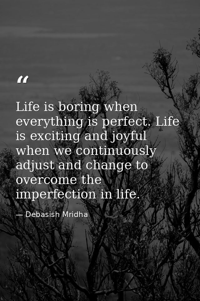 Life is boring when everything is perfect. Life is exciting and joyful when we continuously adjust and change to overcom — Debasish Mridha