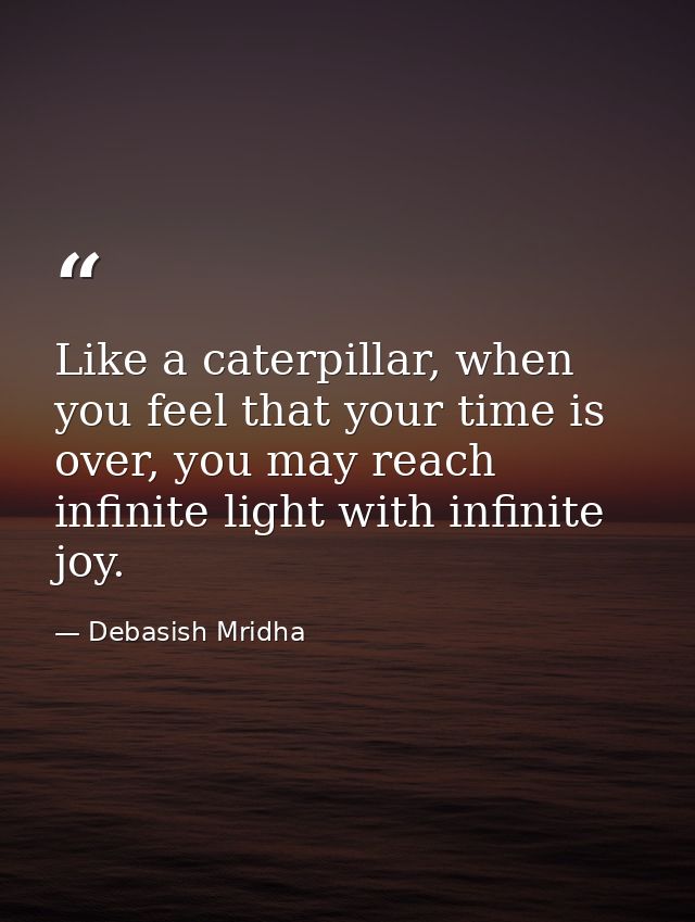 Like a caterpillar, when you feel that your time is over, you may reach infinite light with infinite joy. — Debasish Mridha