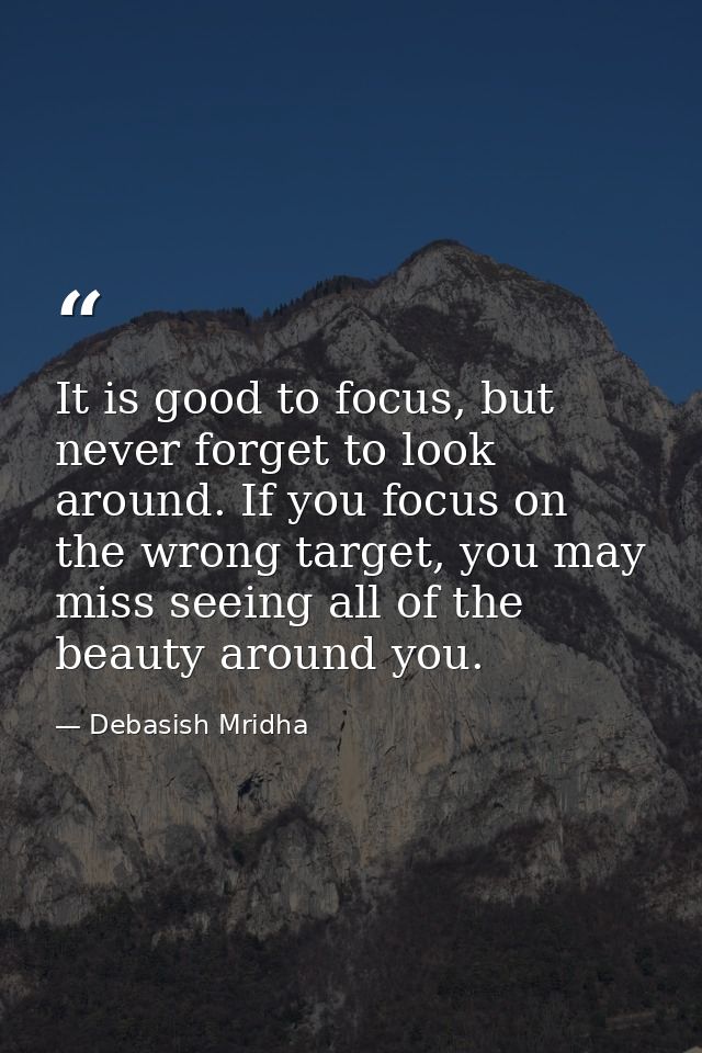 It is good to focus, but never forget to look around. If you focus on the wrong target, you may miss seeing all of the b — Debasish Mridha