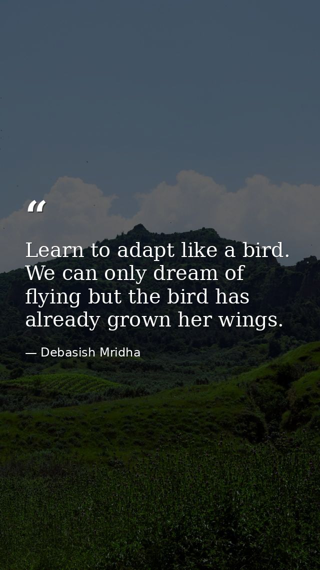 Learn to adapt like a bird. We can only dream of flying but the bird has already grown her wings. — Debasish Mridha