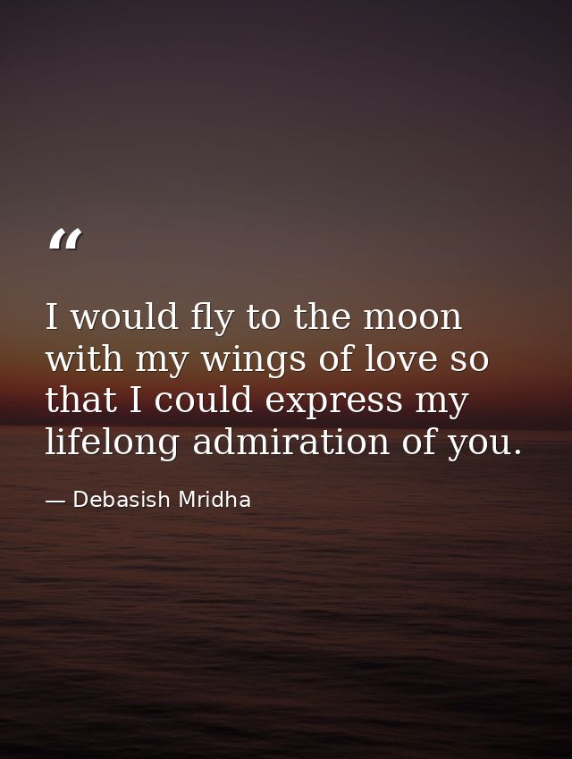 I would fly to the moon with my wings of love so that I could express my lifelong admiration of you. — Debasish Mridha