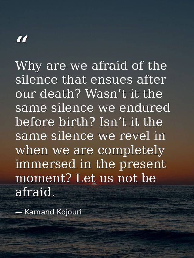 Why are we afraid of the silence that ensues after our death? Wasn’t it the same silence we endured before birth? Isn’t  — Kamand Kojouri