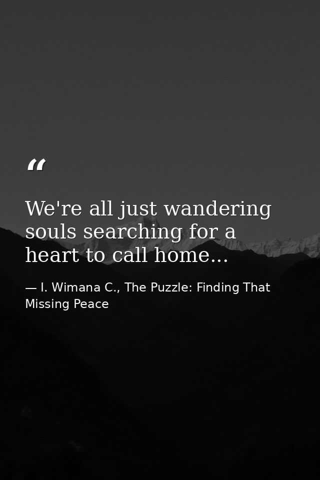 We're all just wandering souls searching for a heart to call home... — I. Wimana C., The Puzzle: Finding That Missing Peace
