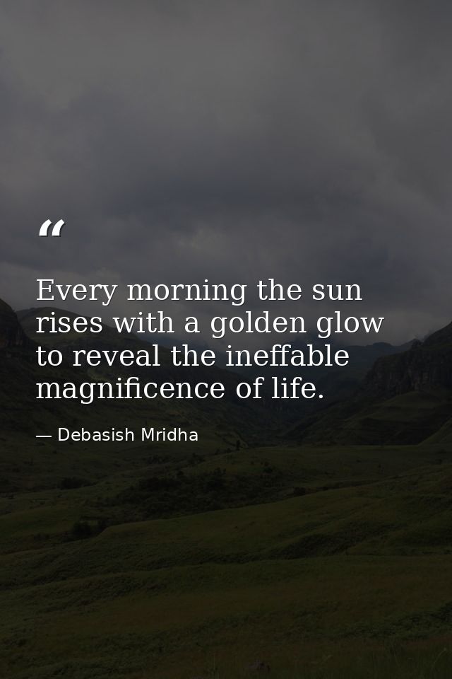 Every morning the sun rises with a golden glow to reveal the ineffable magnificence of life. — Debasish Mridha