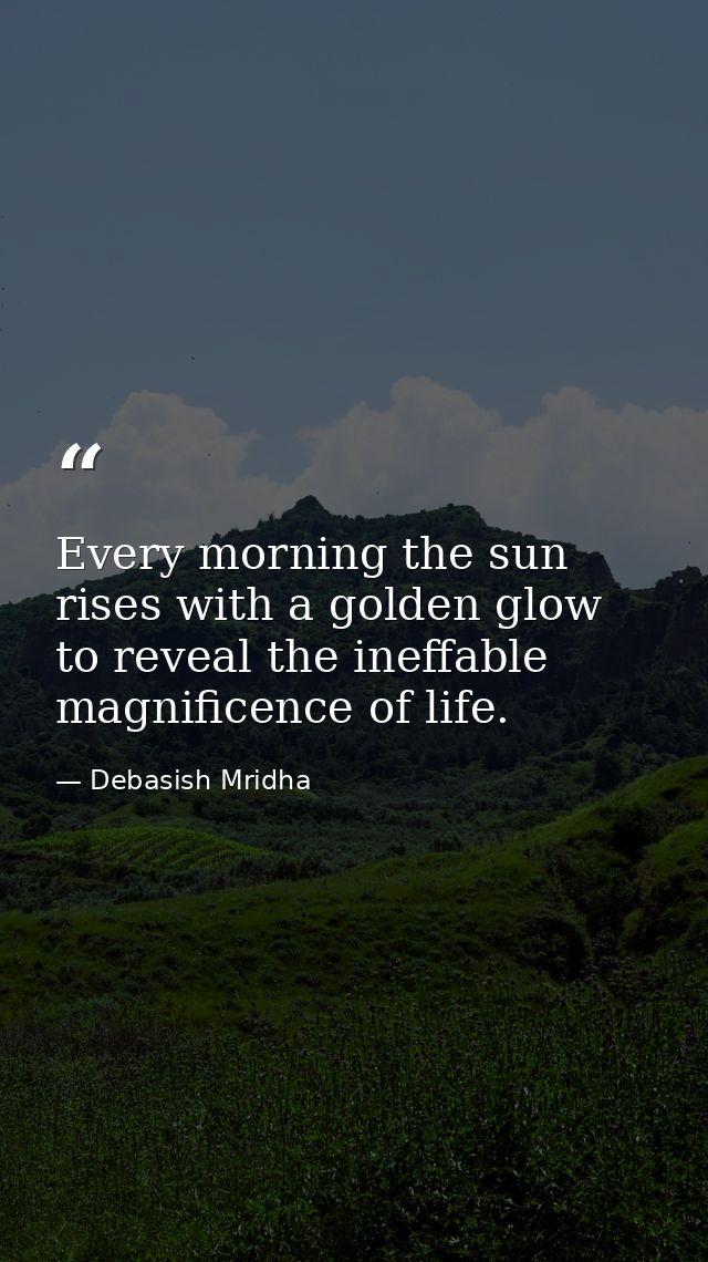 Every morning the sun rises with a golden glow to reveal the ineffable magnificence of life. — Debasish Mridha