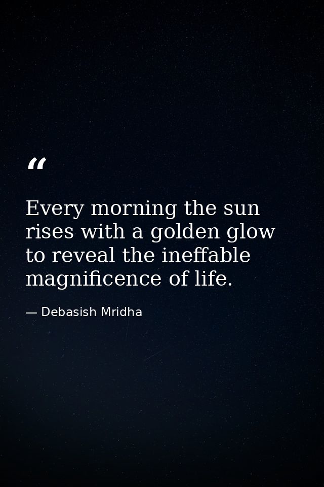 Every morning the sun rises with a golden glow to reveal the ineffable magnificence of life. — Debasish Mridha