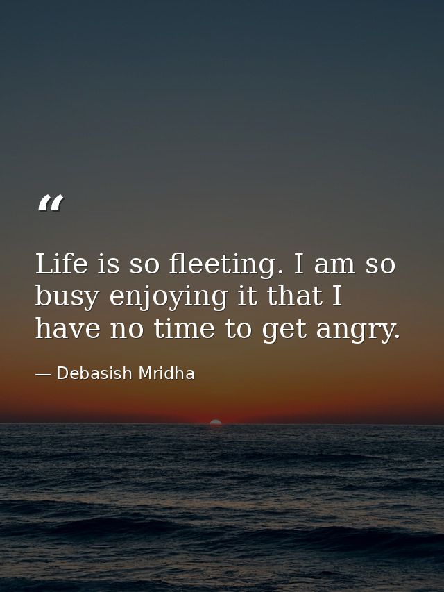 Life is so fleeting. I am so busy enjoying it that I have no time to get angry. — Debasish Mridha