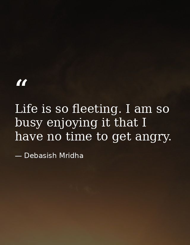 Life is so fleeting. I am so busy enjoying it that I have no time to get angry. — Debasish Mridha