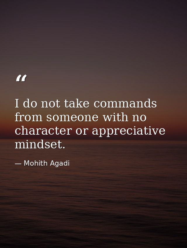 I do not take commands from someone with no character or appreciative mindset. — Mohith Agadi