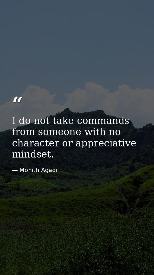 I do not take commands from someone with no character or appreciative mindset. — Mohith Agadi