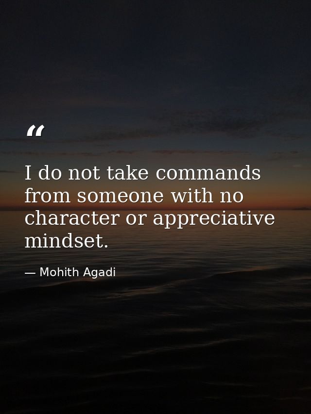 I do not take commands from someone with no character or appreciative mindset. — Mohith Agadi