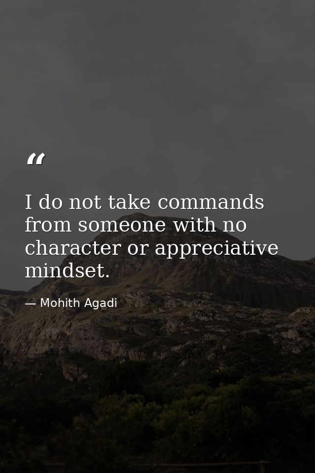 I do not take commands from someone with no character or appreciative mindset. — Mohith Agadi