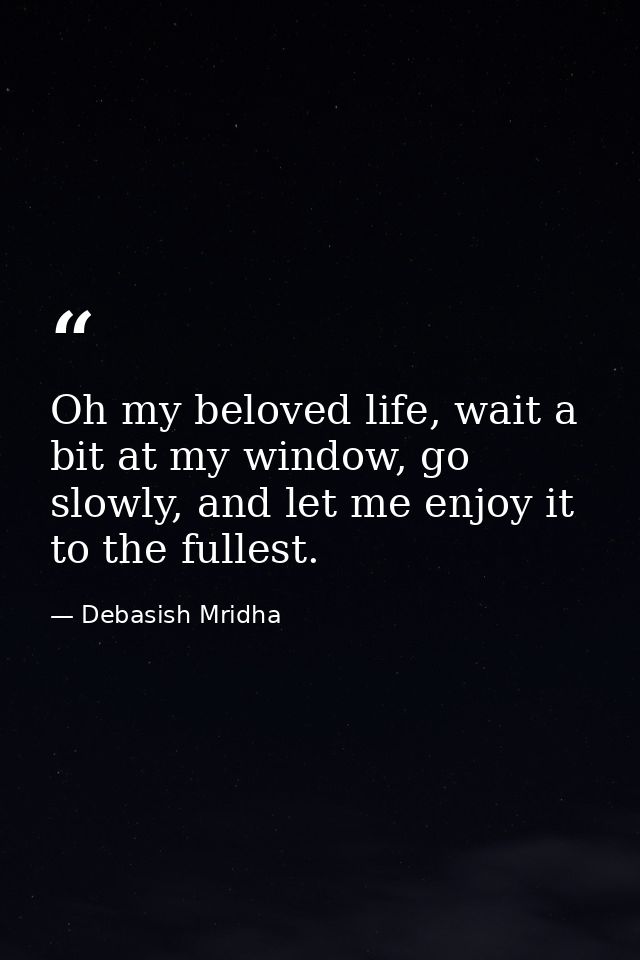 Oh my beloved life, wait a bit at my window, go slowly, and let me enjoy it to the fullest. — Debasish Mridha