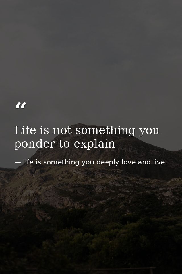 Life is not something you ponder to explain — life is something you deeply love and live.