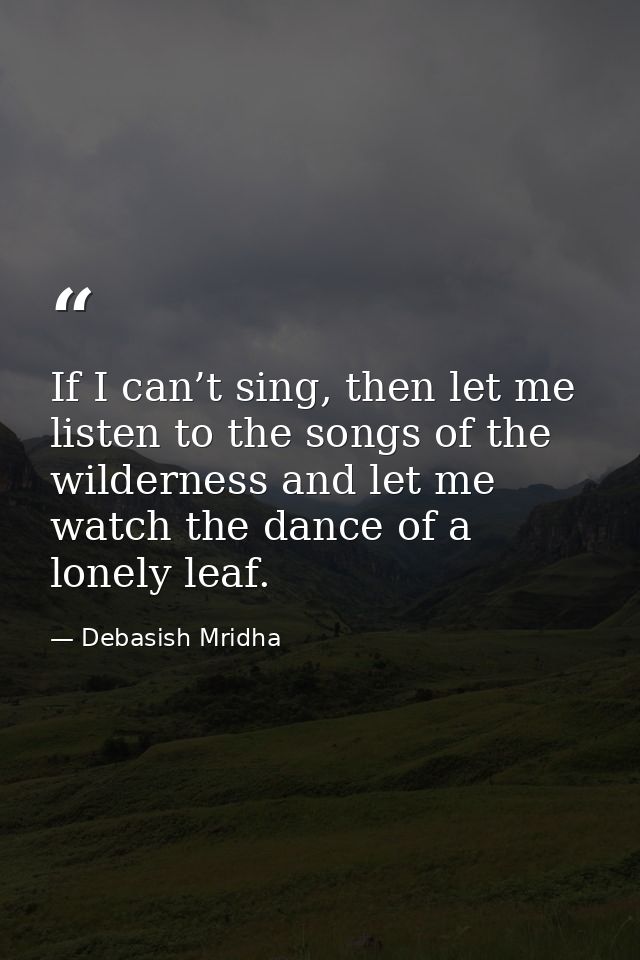 If I can’t sing, then let me listen to the songs of the wilderness and let me watch the dance of a lonely leaf. — Debasish Mridha