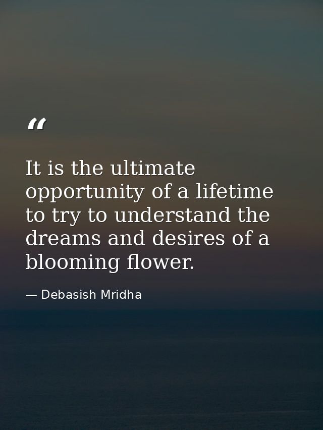 It is the ultimate opportunity of a lifetime to try to understand the dreams and desires of a blooming flower. — Debasish Mridha