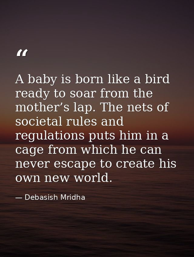 A baby is born like a bird ready to soar from the mother’s lap. The nets of societal rules and regulations puts him in a — Debasish Mridha