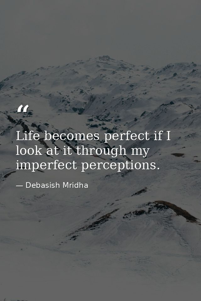 Life becomes perfect if I look at it through my imperfect perceptions. — Debasish Mridha