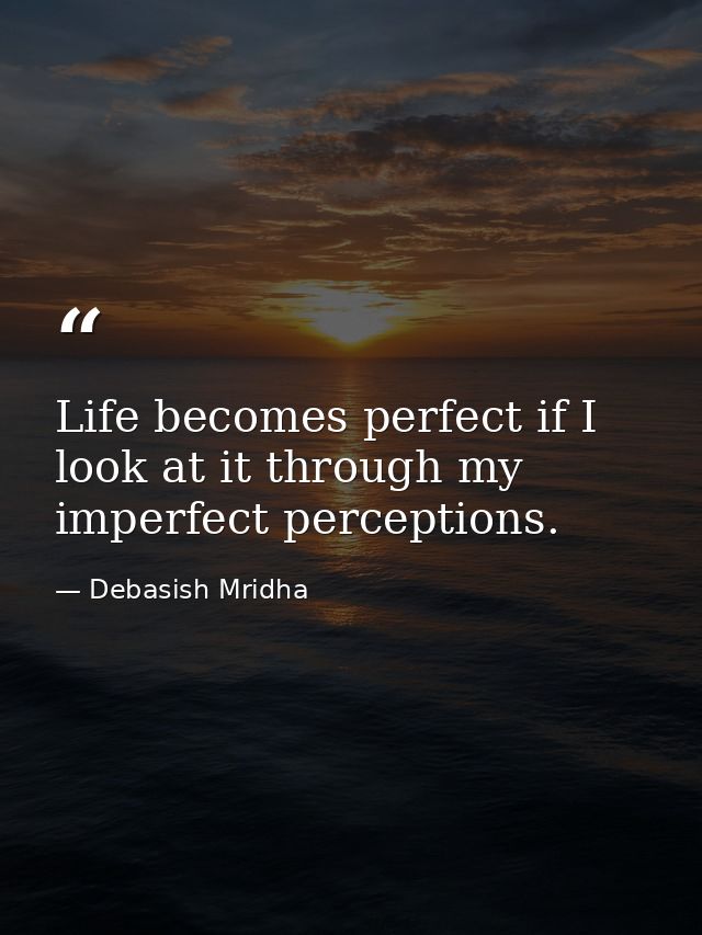 Life becomes perfect if I look at it through my imperfect perceptions. — Debasish Mridha