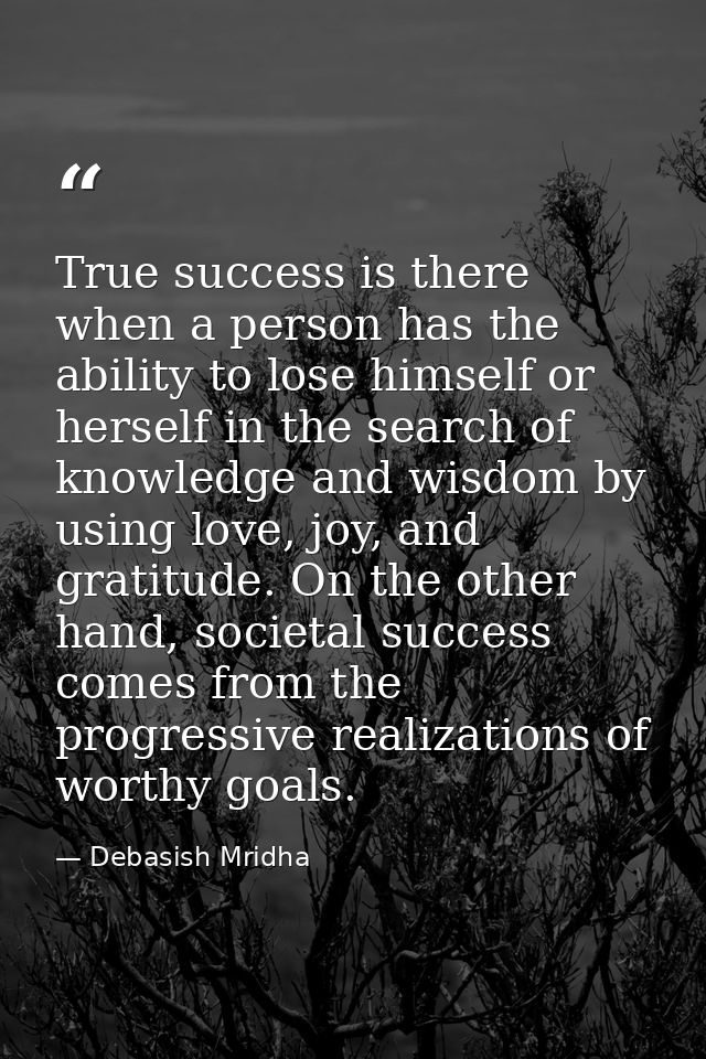 True success is there when a person has the ability to lose himself or herself in the search of knowledge and wisdom by  — Debasish Mridha