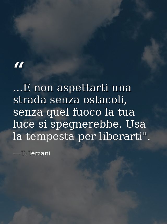 ...E non aspettarti una strada senza ostacoli, senza quel fuoco la tua luce si spegnerebbe. Usa la tempesta per liberart — T. Terzani