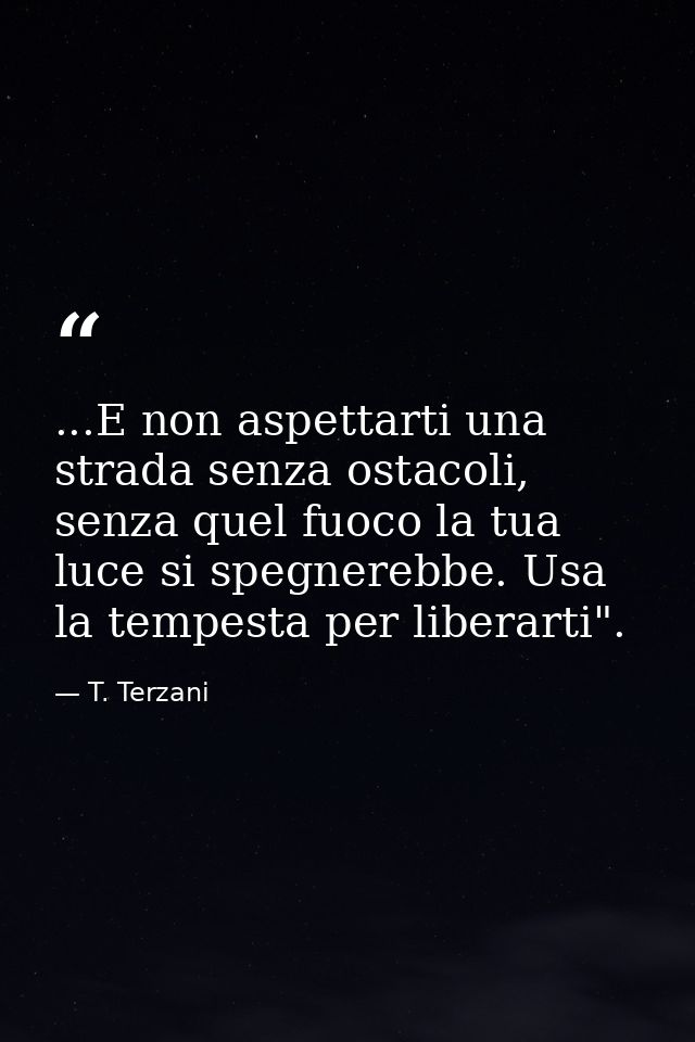 ...E non aspettarti una strada senza ostacoli, senza quel fuoco la tua luce si spegnerebbe. Usa la tempesta per liberart — T. Terzani