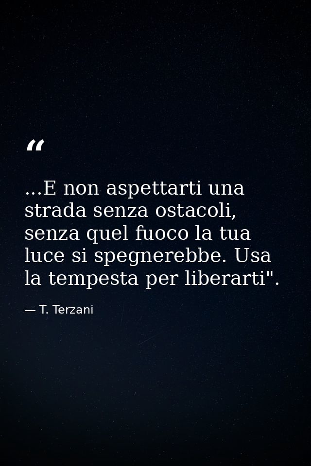 ...E non aspettarti una strada senza ostacoli, senza quel fuoco la tua luce si spegnerebbe. Usa la tempesta per liberart — T. Terzani